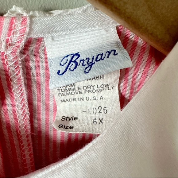 Vintage Bryan Dress 6X Pink White Striped Pinafore 2 Piece Lacy Party Fancy - Picture 4 of 16